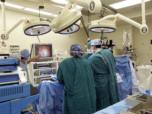 Gastroenterologist performing colonoscopy
