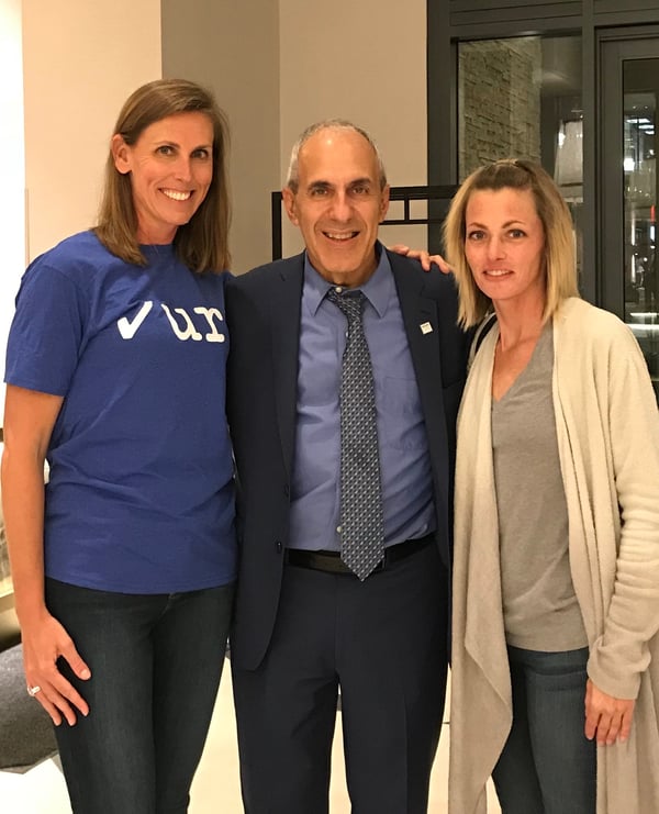 Stacy Hurt with Greg Simon, President of Biden Cancer Initiative,  and Sarah DeBord, Communications & Program Manager at the Colon Cancer Coalition