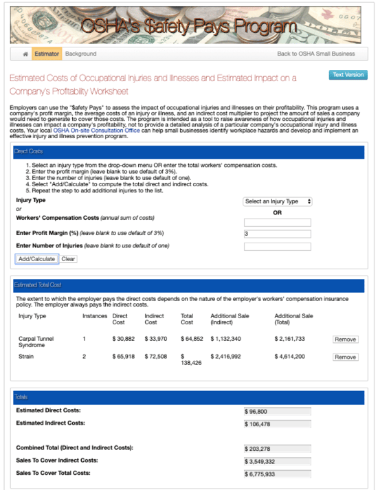 OSHA Safety Pays Estimator