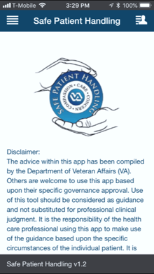 Safe Patient Handling app Welcome screen
