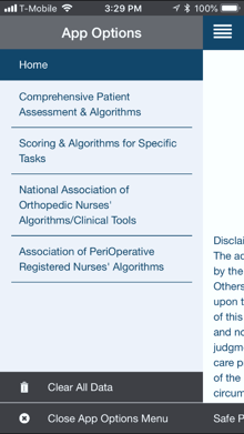 Safe Patient Handling app tool menu