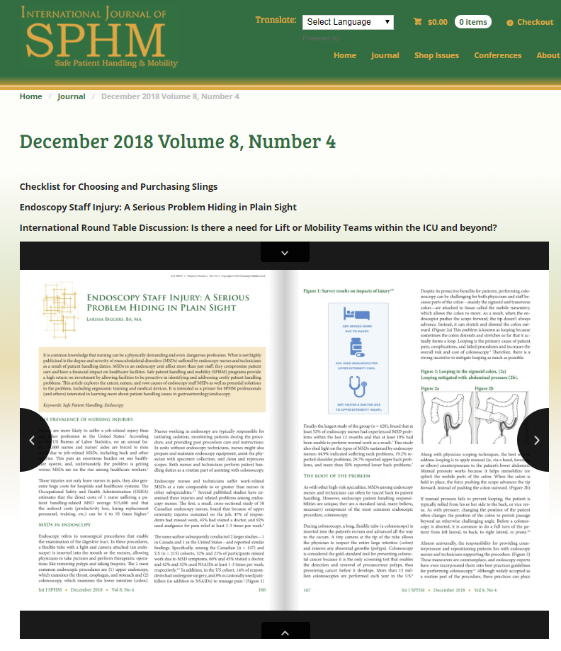 The International Journal of SPHM Highlights Endoscopy Nurse Injuries